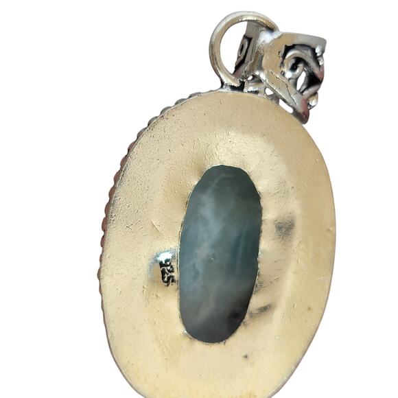 Sterling Silver Larimar Pendant – Oval Handmade Blue Stone Necklace - Picture 3 of 11